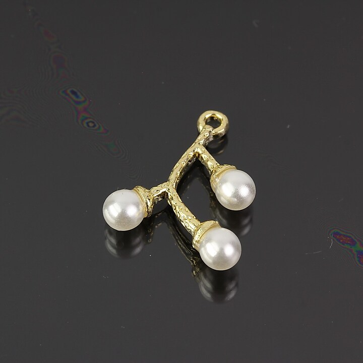 Charm auriu ramurica cu perle acril 20x17mm