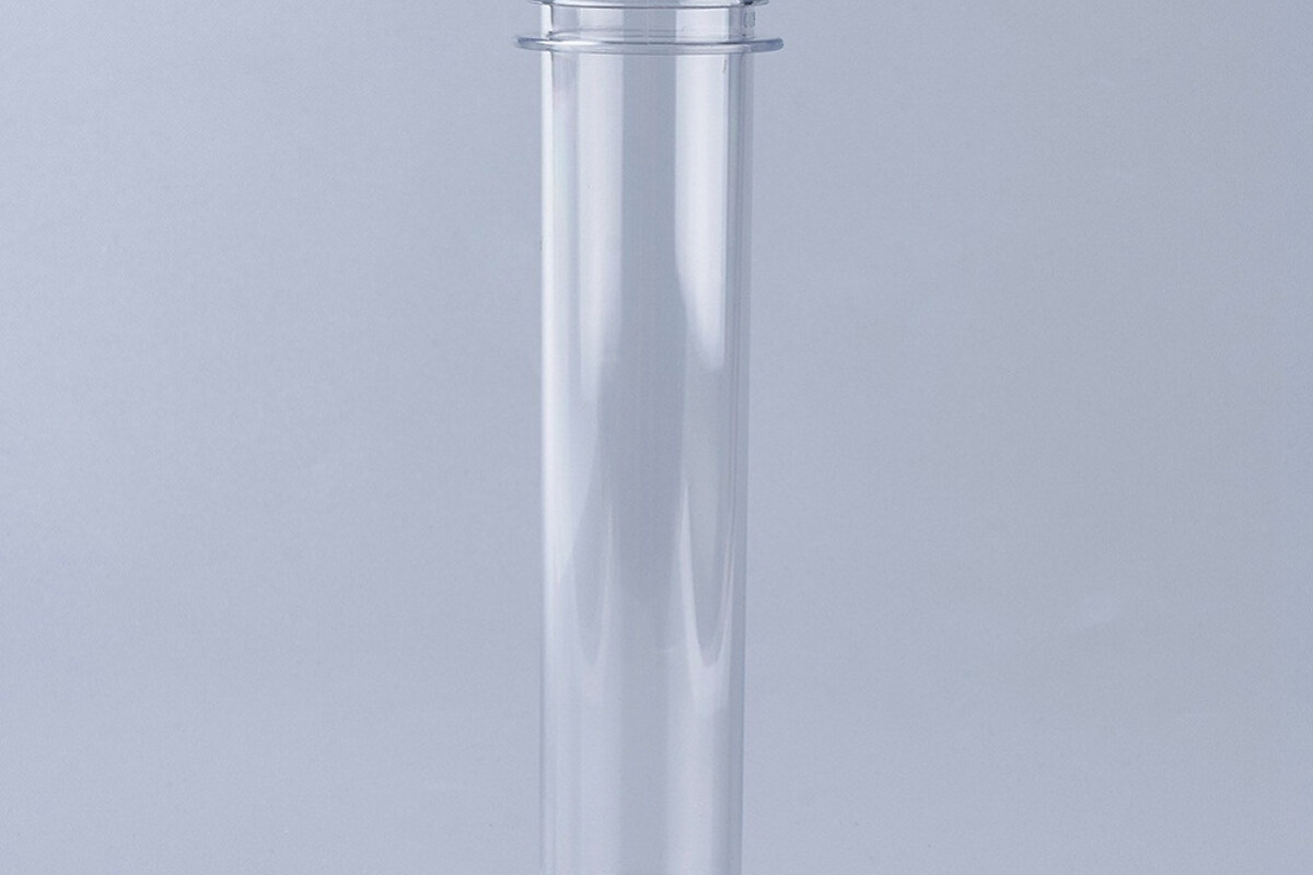 Cutie din plastic tip fiola cu capac argintiu din aluminiu 15cm