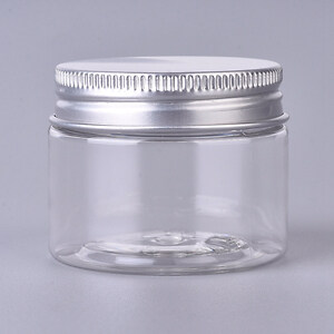 Cutie din plastic borcanel cu capac argintiu din aluminiu 4x4,7cm