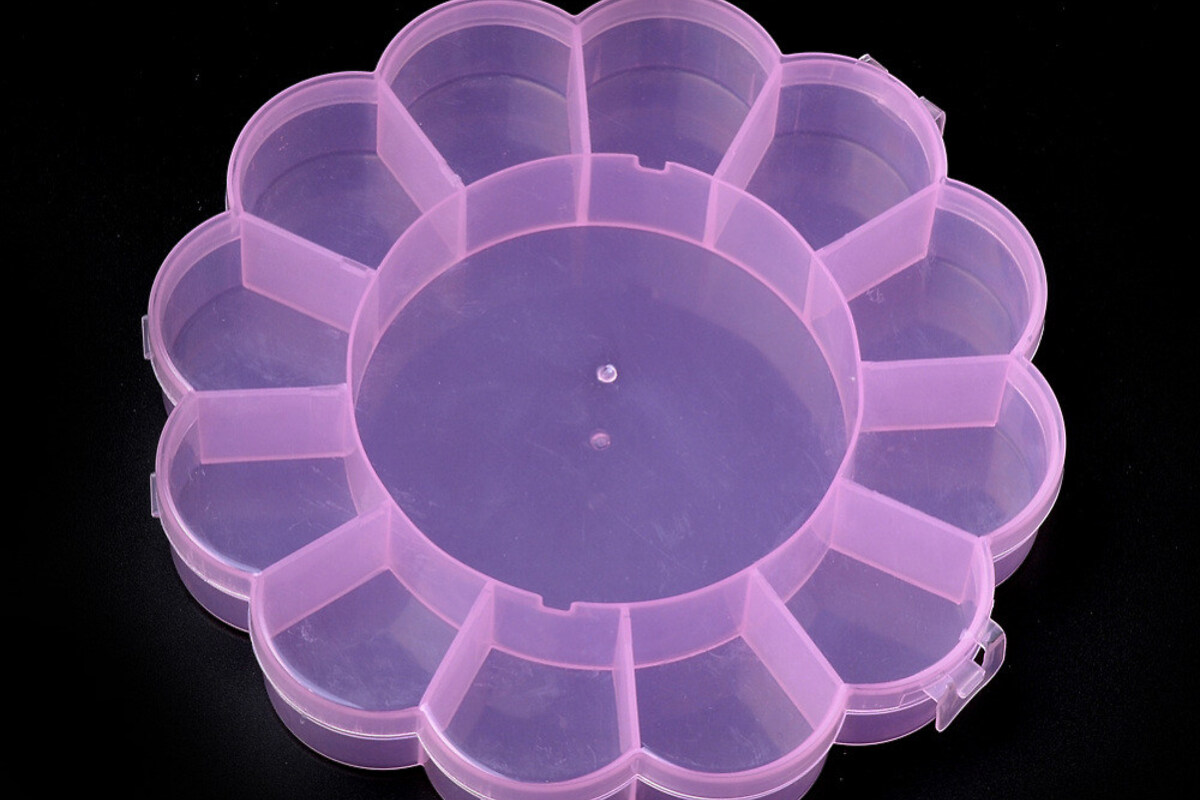 Cutie din plastic roz pentru margele cu 13 compartimente floare 15,5cm