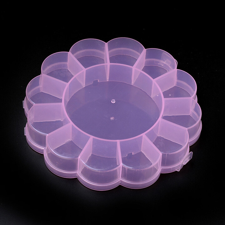 Cutie din plastic roz pentru margele cu 13 compartimente floare 15,5cm