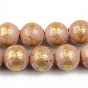 Jad colorat cu foita aurie sfere 12mm - nude