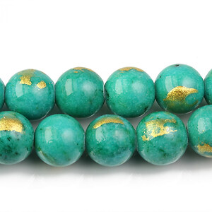 Jad colorat cu foita aurie sfere 10mm - turcoaz
