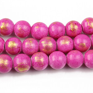 Jad colorat cu foita aurie sfere 8mm - roz fucsia