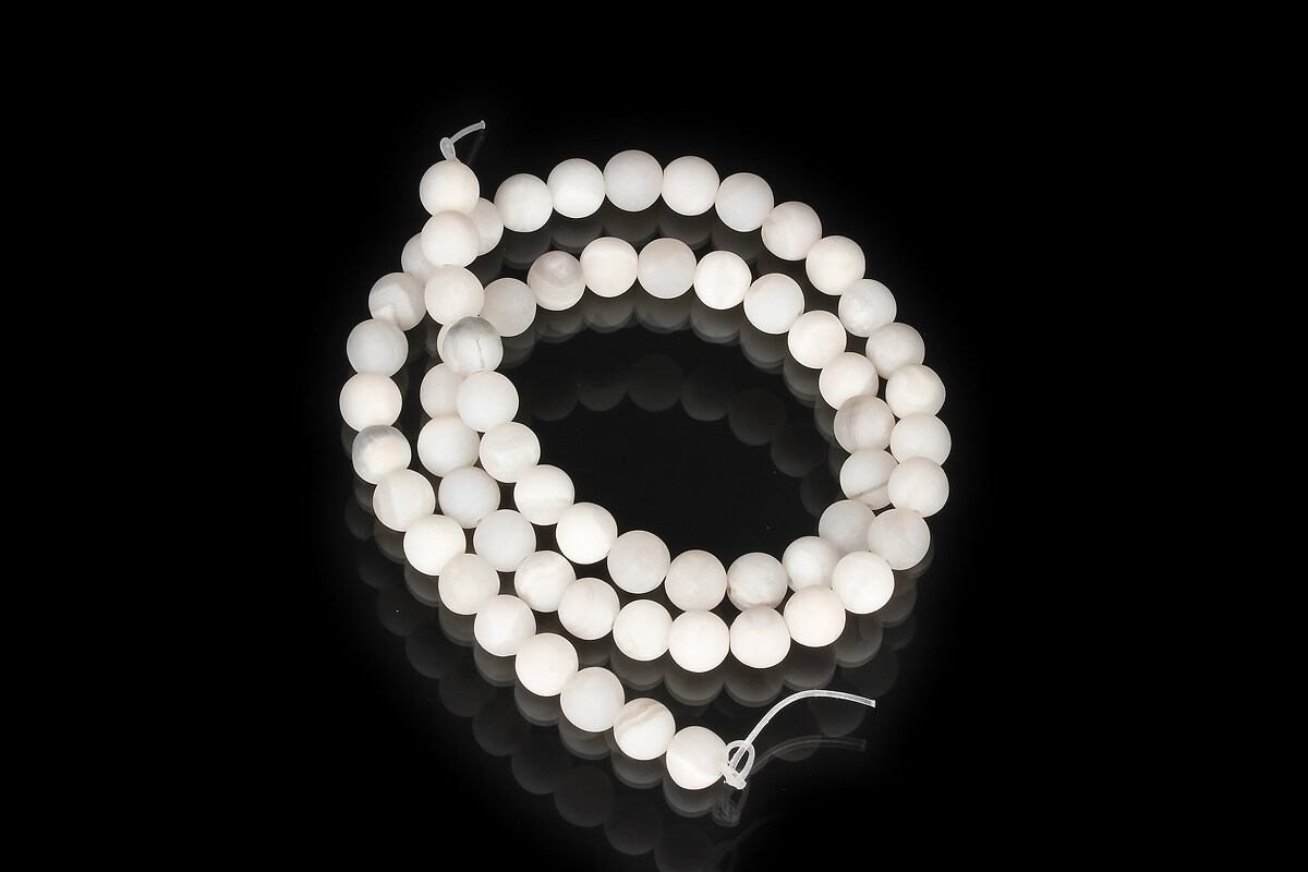 Margele agate albe frosted (mat) sfere 6mm (sirag)