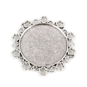 Baza cabochon argintiu antichizat 48x49mm, interior 35mm