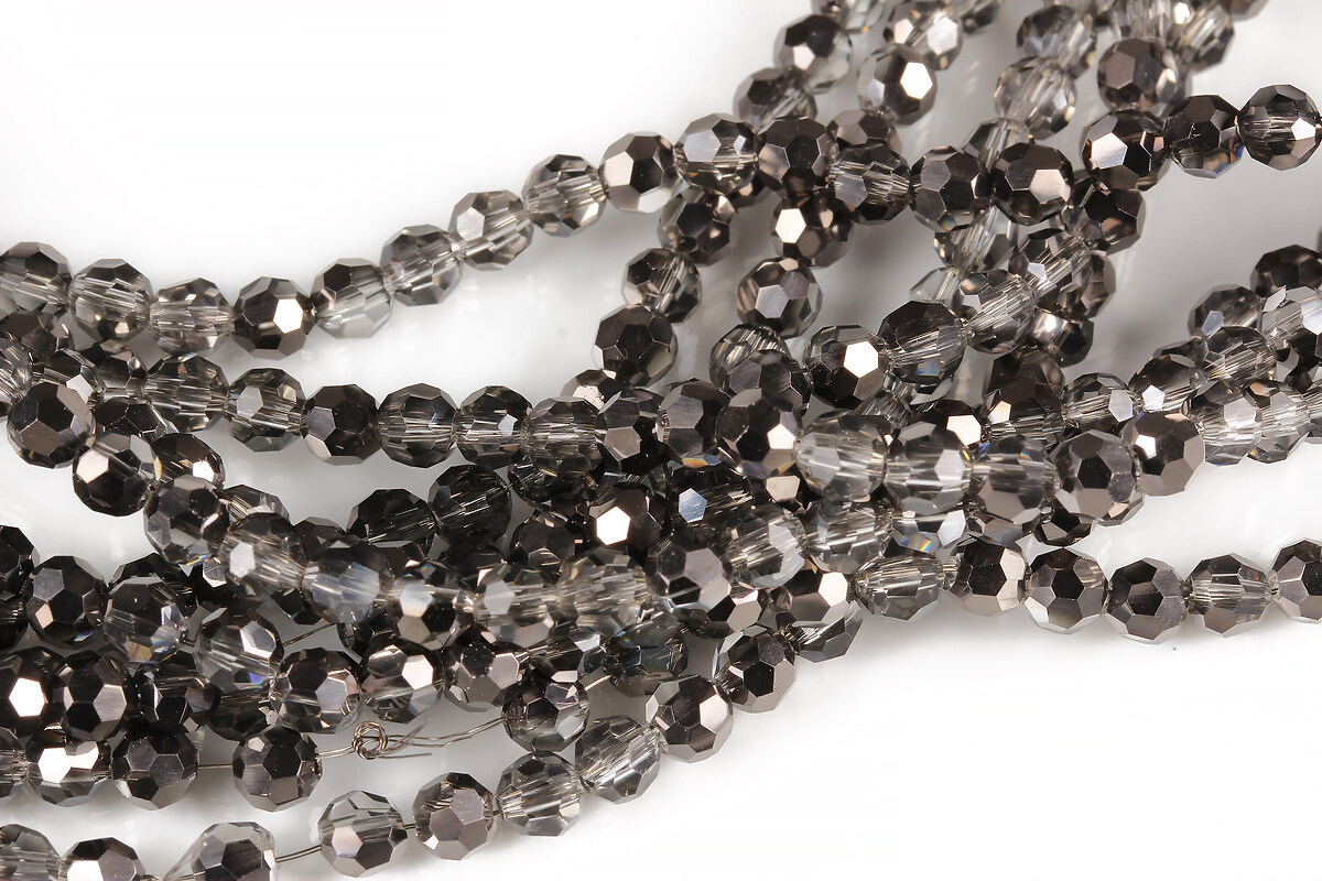 Margele cristal rotund 4mm (sirag) - gri electroplacat negru