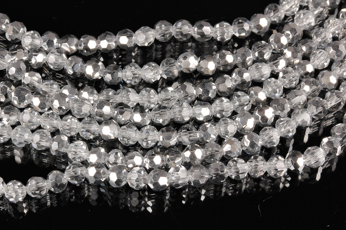 Margele cristal rotund 4mm (sirag) - alb placat cu argintiu