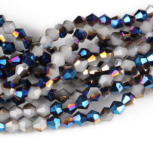Sirag cristale biconice 4mm - gri electroplacat cu albastru