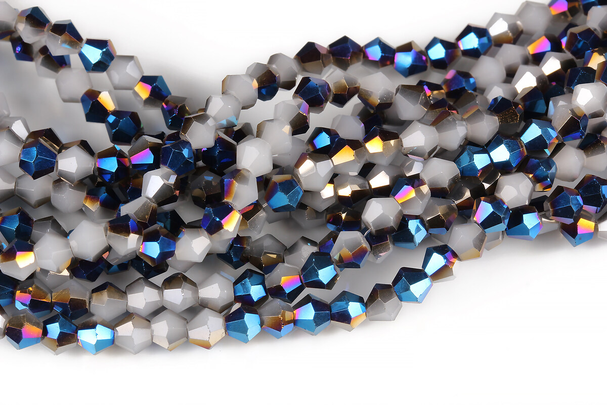 Sirag cristale biconice 4mm - gri electroplacat cu albastru