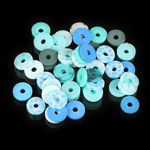 Margele Heishi rondele din lut polimeric 8x1,5mm (20 grame) - mix albastru turcoaz