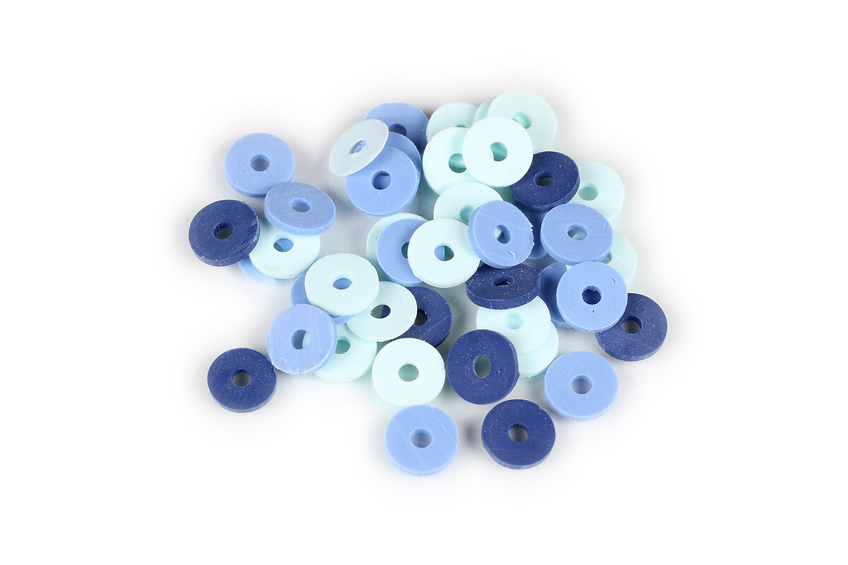 Margele Heishi rondele din lut polimeric 8x1,5mm (20 grame) - mix albastru