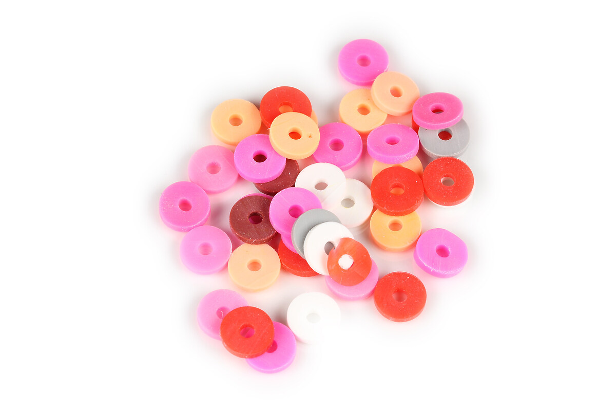 Margele Heishi rondele din lut polimeric 8x1,5mm (20 grame) - mix roz