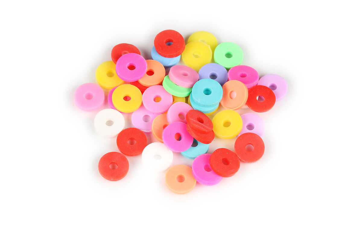 Margele Heishi rondele din lut polimeric 8x1,5mm (20 grame) - mix roz multicolor