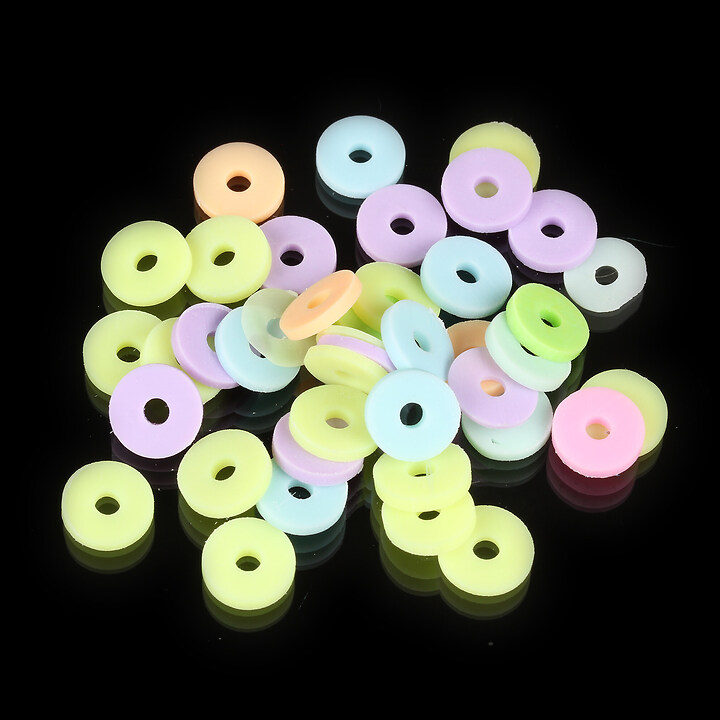 Margele Heishi rondele din lut polimeric 8x1,5mm (20 grame) - mix pastel