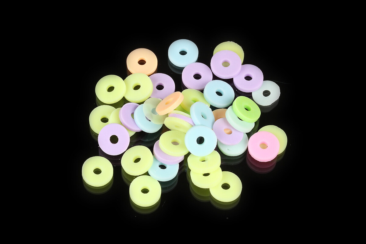 Margele Heishi rondele din lut polimeric 8x1,5mm (20 grame) - mix pastel