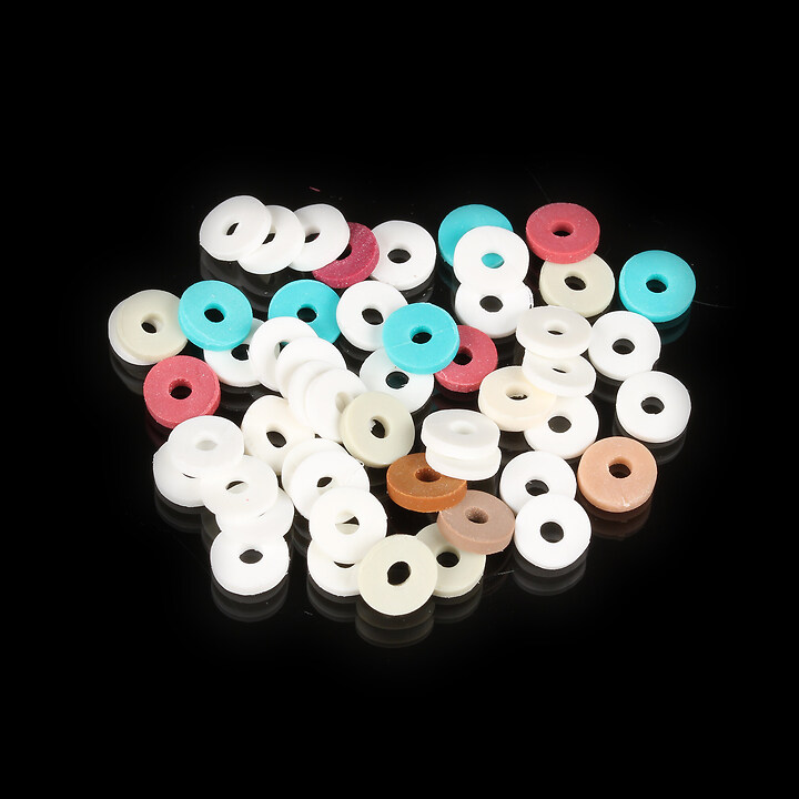 Margele Heishi rondele din lut polimeric 6x1mm (20 grame) - mix alb multicolor