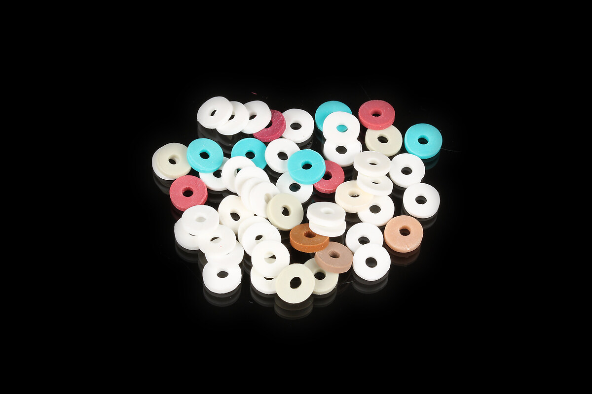 Margele Heishi rondele din lut polimeric 6x1mm (20 grame) - mix alb multicolor