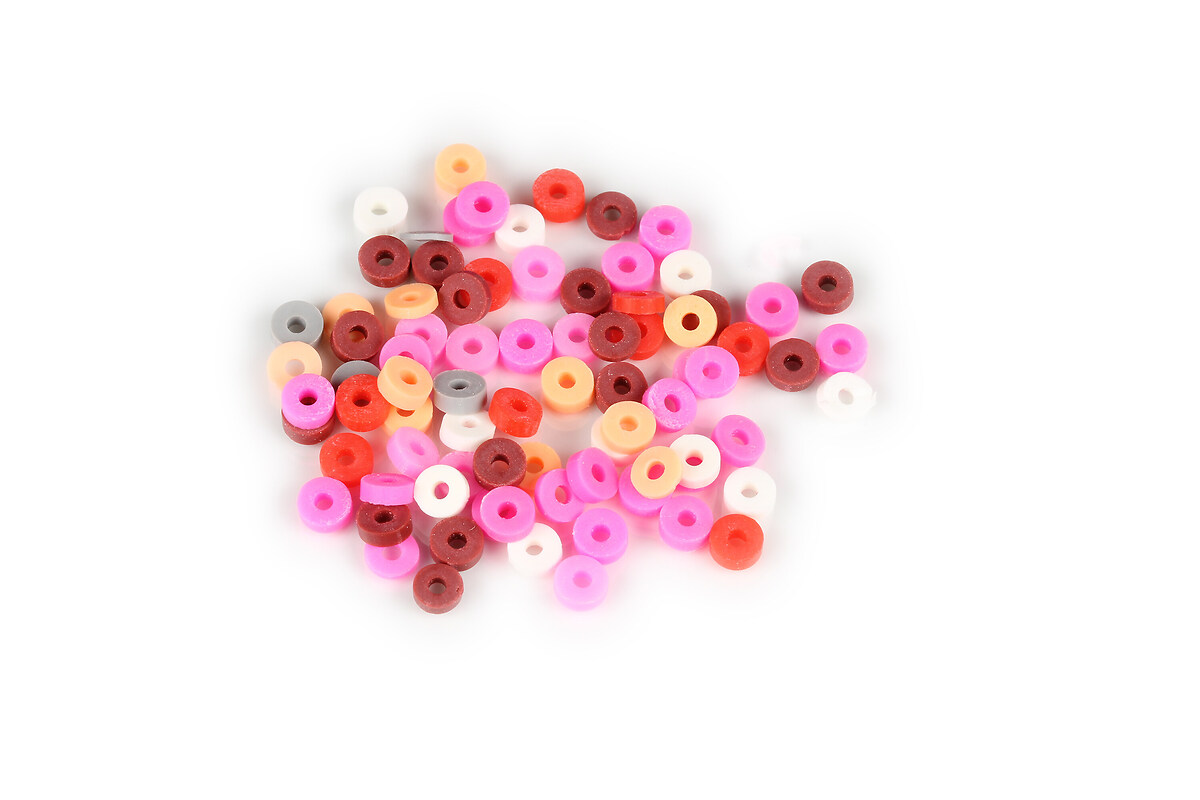 Margele Heishi rondele din lut polimeric 4x5x1,5mm (20 grame) - mix roz multicolor