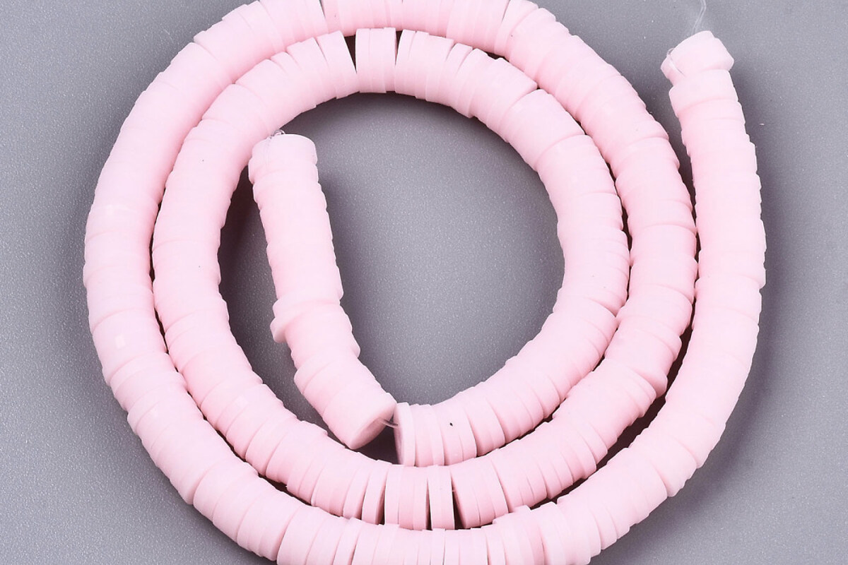 Sirag margele Heishi rondele din lut polimeric 6x1-1,5mm - roz deschis