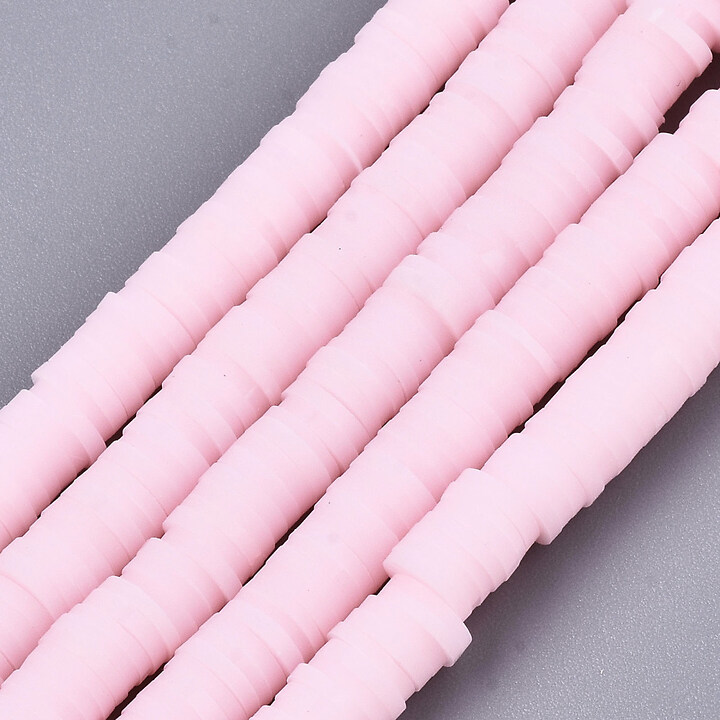 Sirag margele Heishi rondele din lut polimeric 6x1-1,5mm - roz deschis