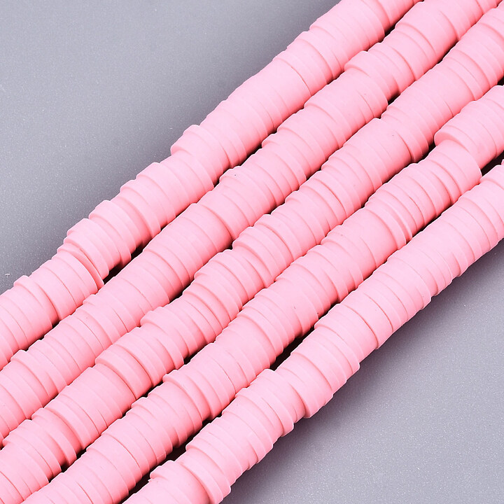 Sirag margele Heishi rondele din lut polimeric 6x1-1,5mm - roz
