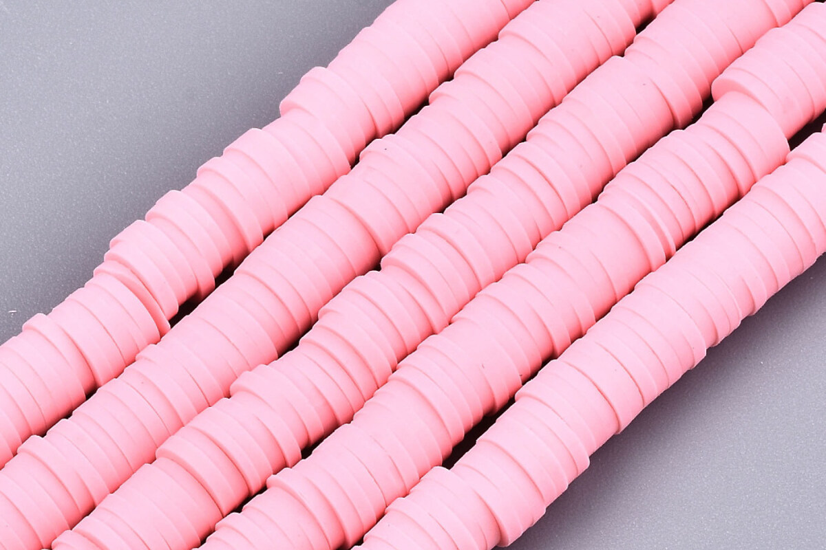 Sirag margele Heishi rondele din lut polimeric 6x1-1,5mm - roz