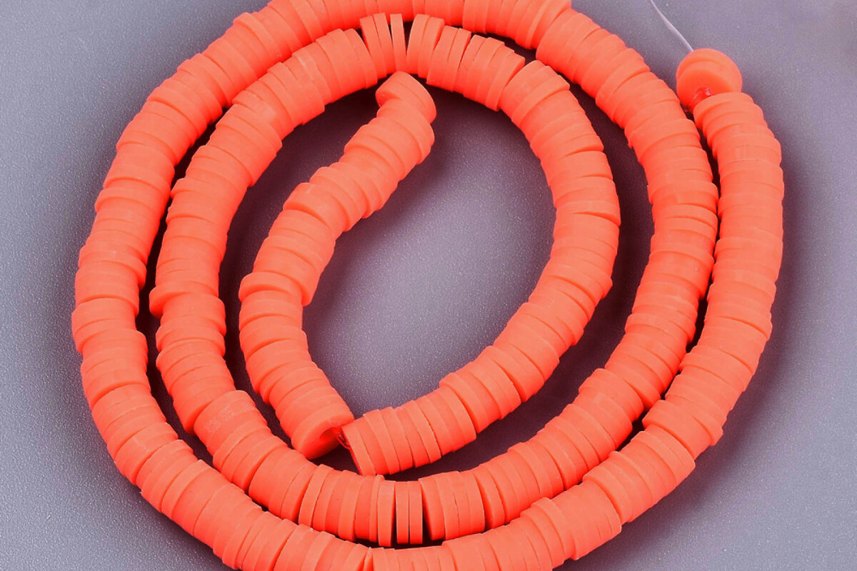 Sirag margele Heishi rondele din lut polimeric 6x1-1,5mm - portocaliu neon
