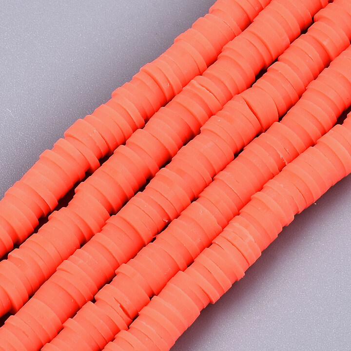 Sirag margele Heishi rondele din lut polimeric 6x1-1,5mm - portocaliu neon
