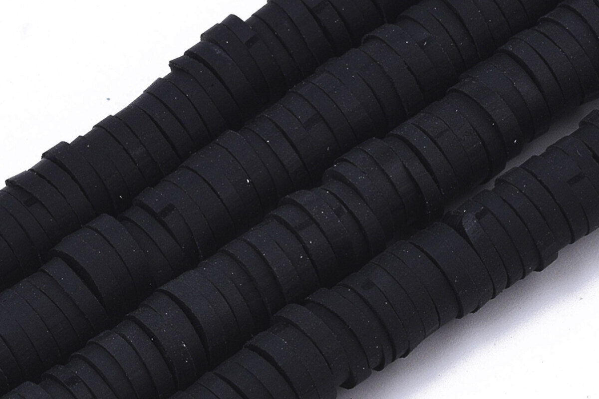 Sirag margele Heishi rondele din lut polimeric 6x1-1,5mm - negru