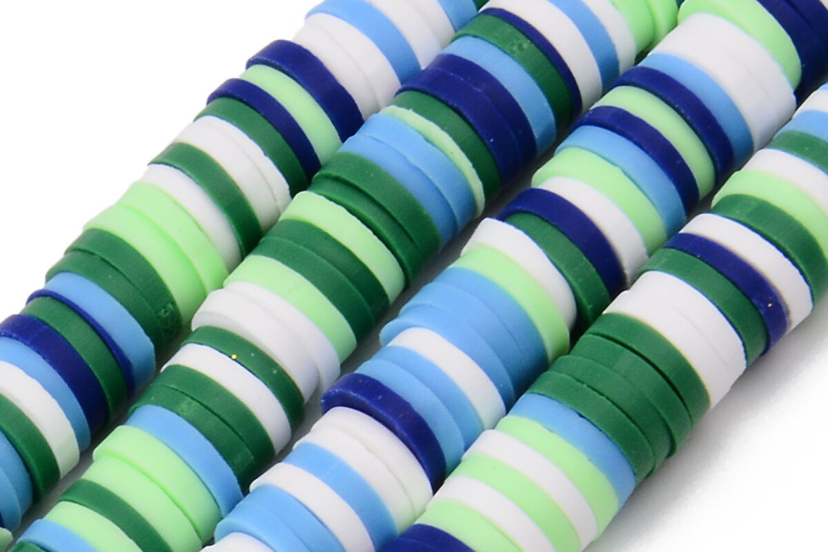 Sirag margele Heishi rondele din lut polimeric 6x1-1,5mm - mix verde albastru