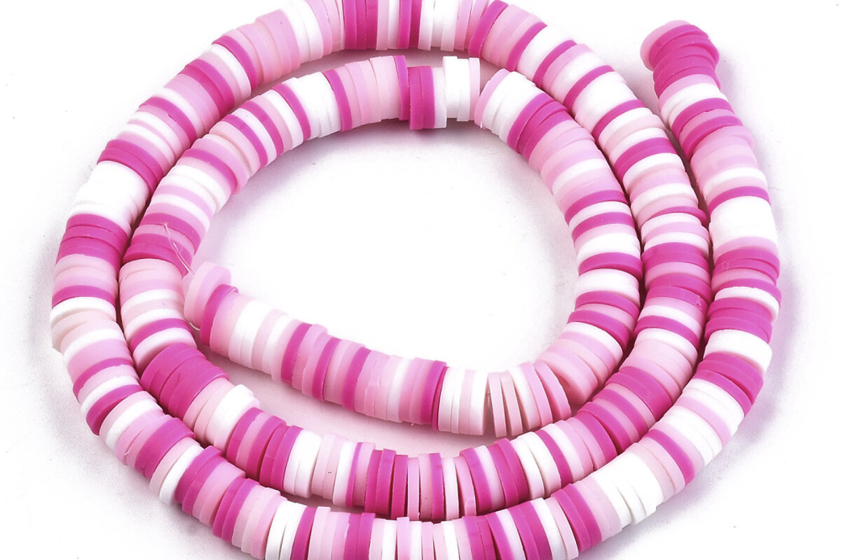 Sirag margele Heishi rondele din lut polimeric 6x1-1,5mm - mix roz