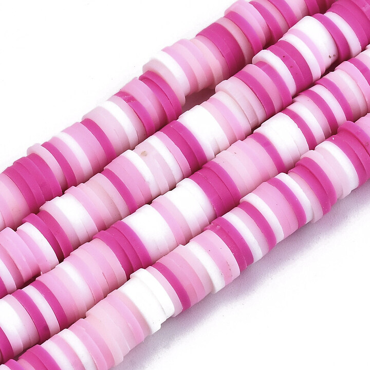 Sirag margele Heishi rondele din lut polimeric 6x1-1,5mm - mix roz