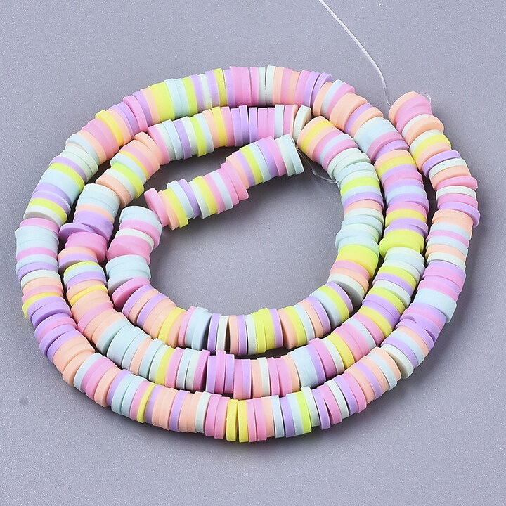 Sirag margele Heishi rondele din lut polimeric 6x1-1,5mm - mix pastel