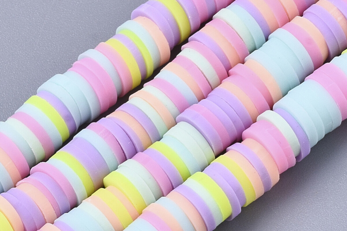 Sirag margele Heishi rondele din lut polimeric 6x1-1,5mm - mix pastel
