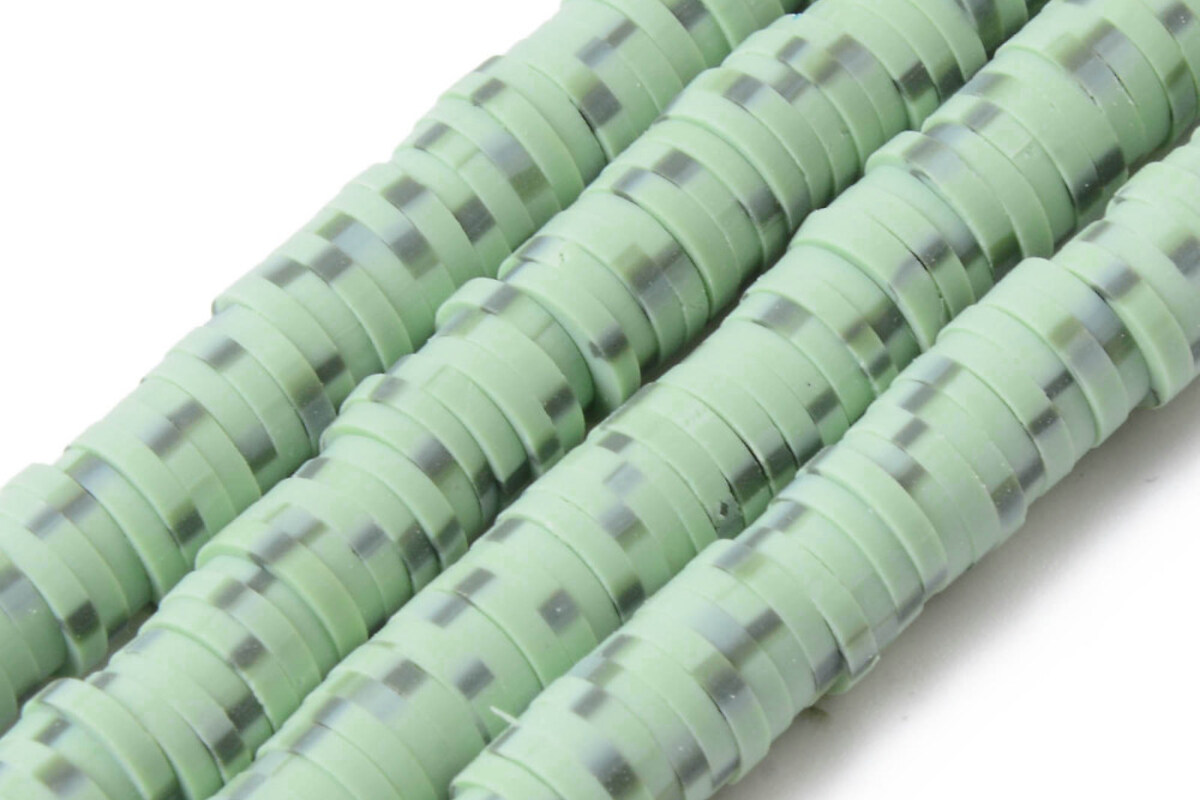 Sirag margele Heishi rondele din lut polimeric 6x0,5-1mm - marmorat verde