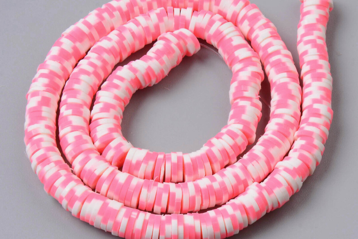 Sirag margele Heishi rondele din lut polimeric 6x0,5-1mm - marmorat roz