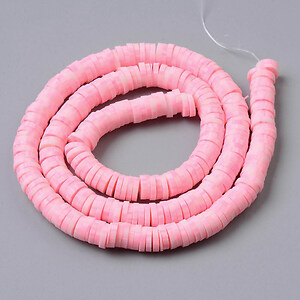 Sirag margele Heishi rondele din lut polimeric 6x0,5-1mm - marmorat roz
