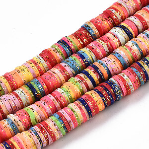 Sirag margele Heishi rondele din lut polimeric 6x0,5-1mm - multicolor cu sclipici auriu