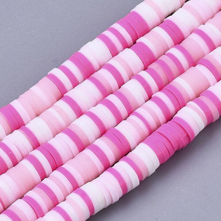 Sirag margele Heishi rondele din lut polimeric 4x0,5-1mm - mix roz