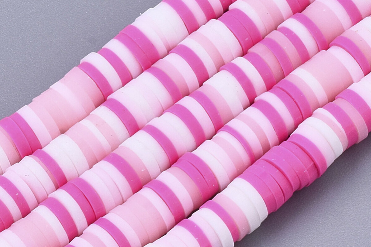 Sirag margele Heishi rondele din lut polimeric 4x0,5-1mm - mix roz