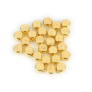 Margele cu litere din plastic, plat 7mm, 100 buc, auriu