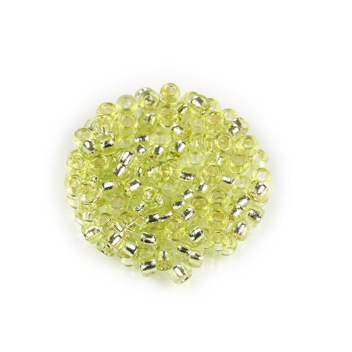 Margele de nisip pentru brodat 2,5x1,5mm, 10 grame - verde deschis cu foita argintie