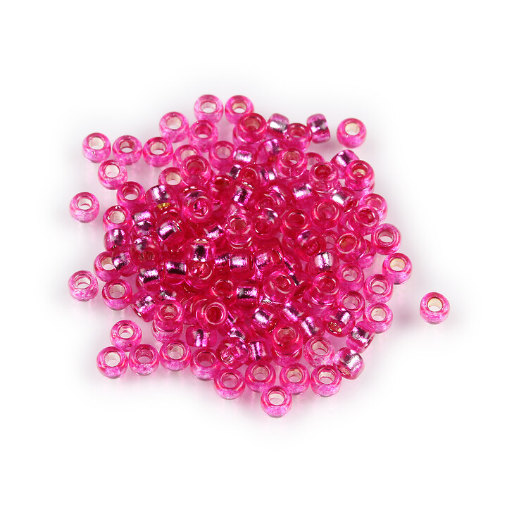 Margele de nisip pentru brodat 2,5x1,5mm, 10 grame - roz fucsia cu foita argintie