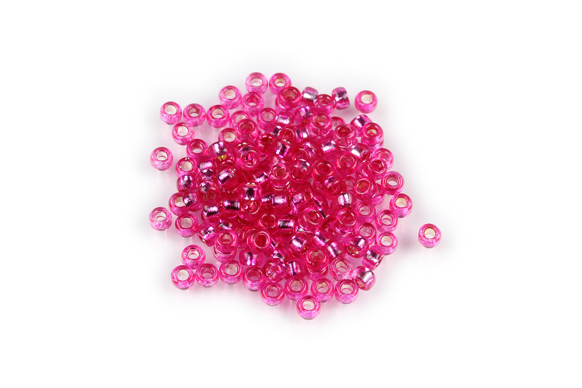 Margele de nisip pentru brodat 2,5x1,5mm, 10 grame - roz fucsia cu foita argintie