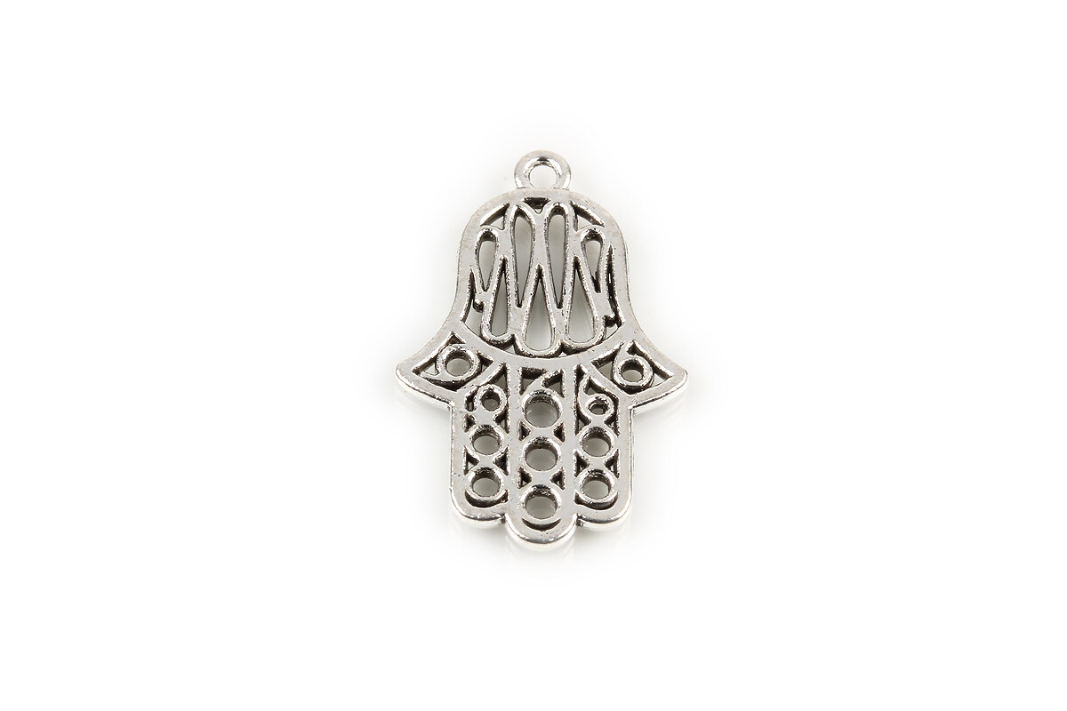 Charm argintiu antichizat mana Hamsa 27x18mm