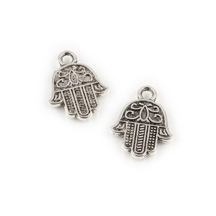 Charm argintiu antichizat mana Hamsa 17x13mm