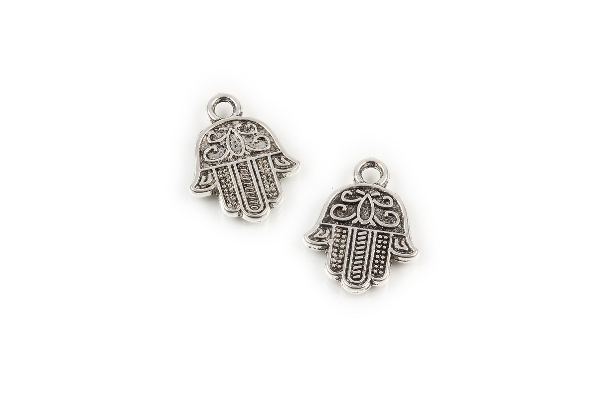 Charm argintiu antichizat mana Hamsa 17x13mm