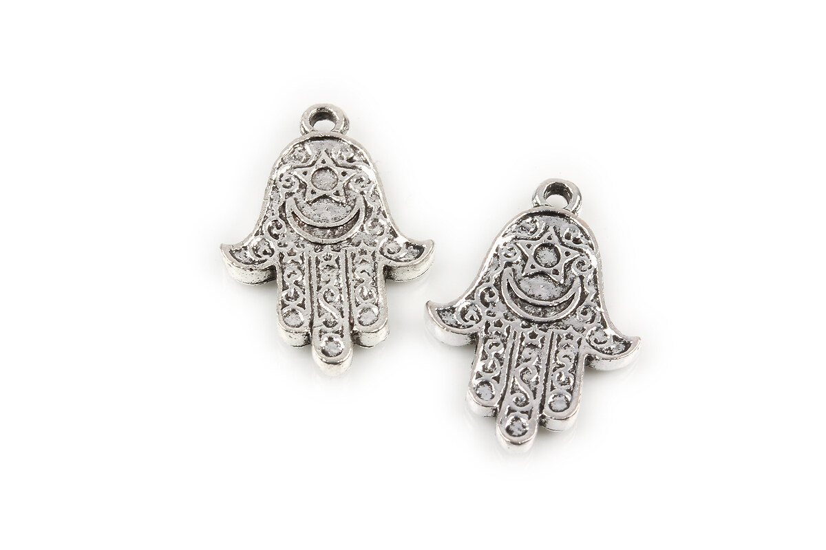 Charm argintiu antichizat mana Hamsa 24x17mm