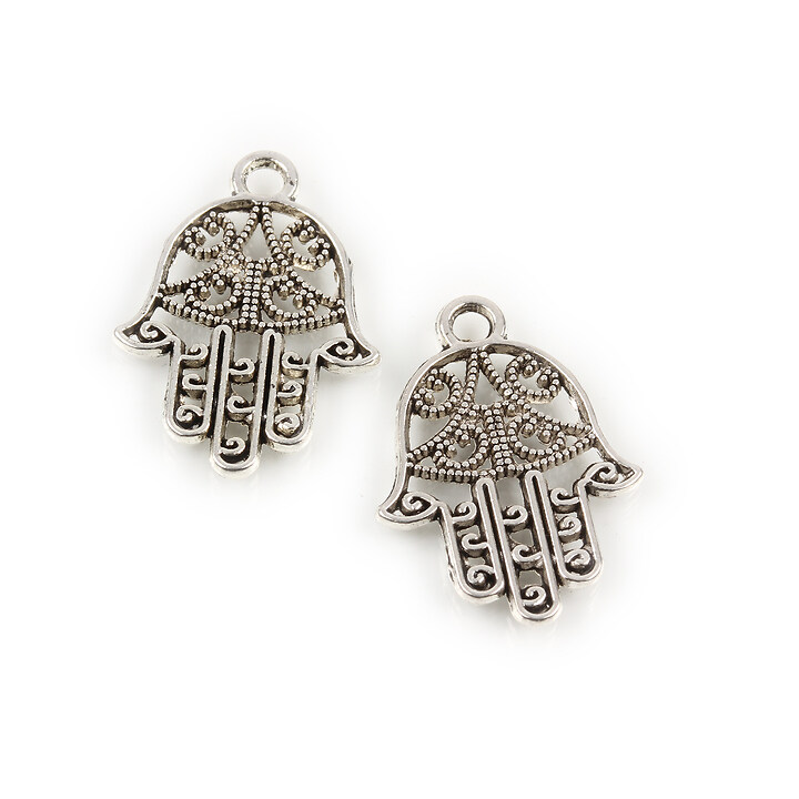 Charm argintiu antichizat mana Hamsa 20x15mm